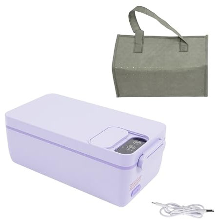 DHQCQL Lunchbox Elektrisch, Beheizbare Brotdose mit Lsolierter, 40W Heatsbox mit LED-Display, 1L Einstellbare Heizzeit Thermo Lunchbox für LKW Familie Camping, 23 * 12,5 * 9,5cm (Lila)