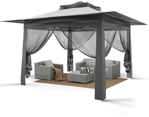 YU YUSING Tonnelle de Jardin Extérieure 3,65 x 3,65 m avec Moustiquaires 360°, Pop up Barnum Pliant, Toit Ventilé, Pergola Imperméable Anti UV 50+ Respirable, Tente Réception, Camping, Festival, Gris