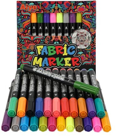 24 Rotuladores Textiles – Pintura Textil Permanente y Lavable, Rotulador Textil Permanente, Pintura para Tela para Ropa, Bolsas y Zapatos – Rotuladores para Tela para Niños y Adultos