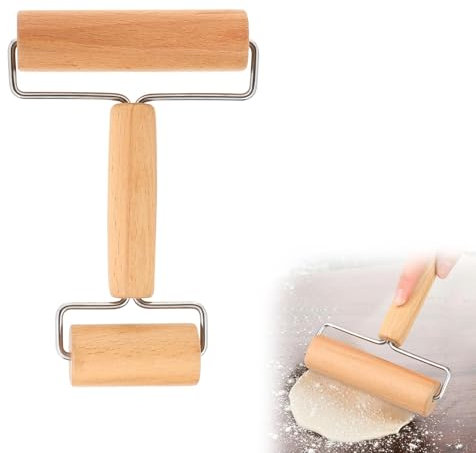 Teigroller Nudelholz Mit Zwei Rollen - Klein, Nudelholz Klein,Teigroller Kleiner,Holz - Geeignet Zum Ausrollen Von Teig Mit Der Hand, Pizza, Desserts Und Knödelhäuten