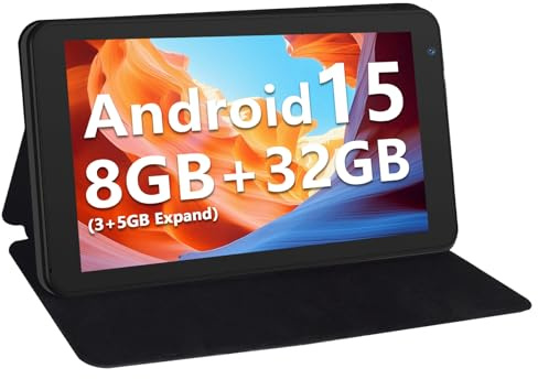 NEWISION 7 Inch Tablet with Case, Five Core Android 15 Tablets, 8GB RAM 32GB Storage 1TB Expand, 5G WiFi,1024x600 IPS HD Display, 3500mAh,Dual Camera, Type C Tablet PC (Black)