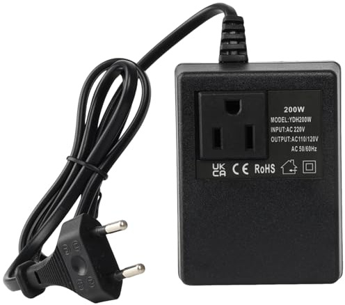 200W Leistungstransformator, Spannungswandler Transformator | 220V/240V auf 110V/120V,Steckeradapter für Router,Tragbarer Reisestromadapter,Stromkonverter Stromtransformator (EU Stecker)