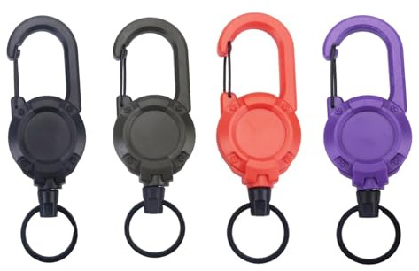 4 Pcs Key Fob Extendable Lanyard Extendable ID Card Retractable Key Ring with 60 cm Steel Wire Rope, ID Holder Extendable with Carabiner