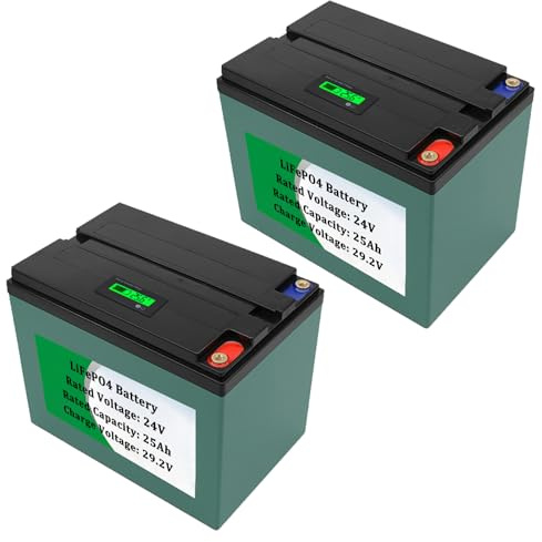 SSCYHT Batterie au Lithium 24 V 25 Ah Batterie LiFePO4 25 Ah Batteries Rechargeables 24 V Batteries Lithium-ION pour systèmes solaires avec BMS pour Moteurs 250 W à 650 W,24v25ah 2pack
