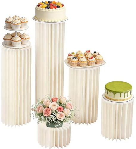 5 Stück Faltbare Papiersäulen, Hochzeit Karton Vasen, Zylinder Basisanzeige | (Durchmesser 30cm,Höhe 20,40,60,80,100cm),Karton Blumensäule für Verlobung Geburtstag Tischdekoration Hochzeiten Dekoration