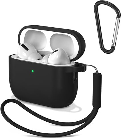 Silicone Case for AirPods Pro 3 Case Cover 2025 with Carabiner & Lanyard, Soft Silicone Cases, Protective Case, Effective Impact and Scratch Protection(Black)