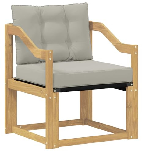 vidaXL Outdoor-Sofa Massivholz Akazie Weiß und Hellgrau, Balkon Garten Sofa, rechteckige Garten-Lounge Sitzgruppe, strapazierfähige Möbel für entspannte Terrassenstunden