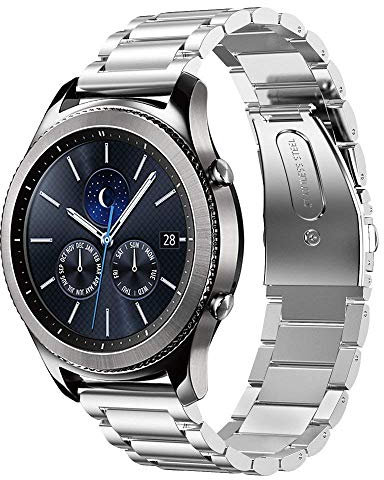 SUNDAREE Kompatibel mit Armband Samsung Gear S3 Classic SM-R770/AMAZFIT GTR 3 PRO/Garmin Venu 2/Ticwatch Pro 3/HUAWEI WATCH GT 3 46mm/Xiaomi Watch S1,22MM Silber Edelstahl Metall Ersatz Uhrenarmband
