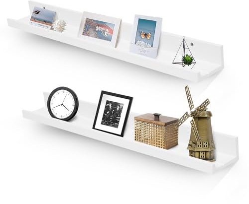 Muzilife Große schwebende Regale, Holz, Wandregal mit Lippe, 89,9 cm, 2 Stück, Weiß