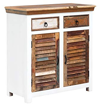Woodkings® Kommode Perth weiß, 2türig, recyceltes Massivholz antik, Sideboard, Design Hochkommode 2 Schubladen, Holzmöbel