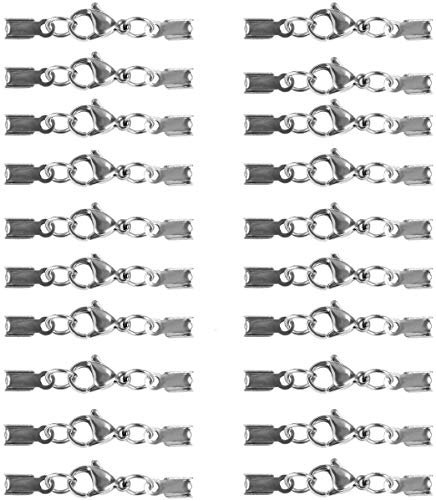 JZK 20 x Acciaio Inox Ganci Chiusure per collane e bracciali a Cordoncino caucciù Pelle Scamosciata per creazione Braccialetti Bijoux bigiotteria Fai da Te