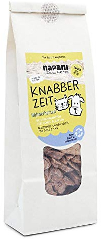 napani - Knabber Zeit - Hühnerherzen, Hunde leckerlis, getrocknete Belohnungshappen für Hund & Katze, Leckerlies für artige Hunde & Katzen, getreidefrei & glutenfrei, 1 x 150g