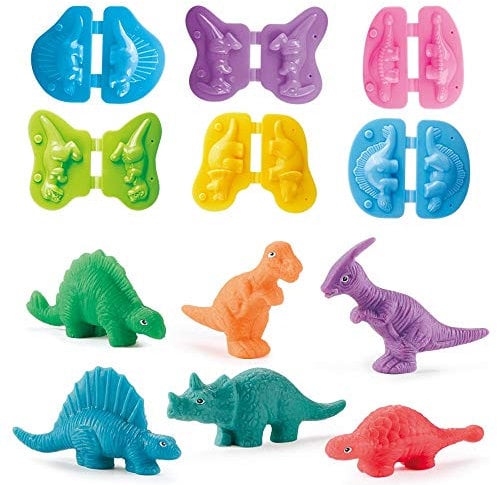 Knete Zubehör Dinosaurier Knetwerkzeug Set ab 2 3 4 5Jahre, Intelligente Knete Set mit 6 Dino Werkzeuge, Dino Spielzeug Kreative Geschenk für Kinder Jungen Mädchen
