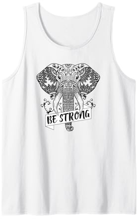 Be Strong Yoga Elephant Retro Floral Mandala Yoga Lover Gift Tank Top