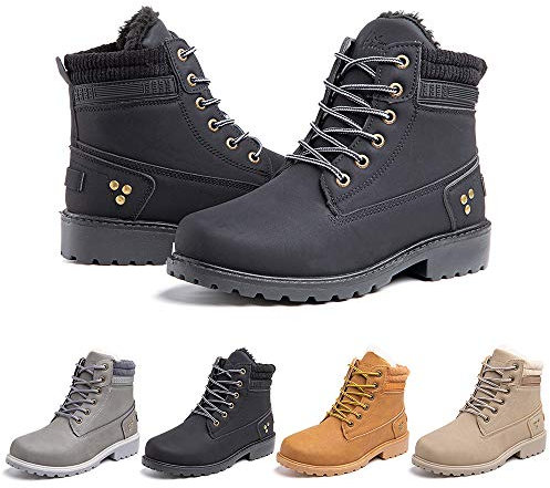 Stivali Donna Invernali Scarpe Trekking Scarponcini Fodera Caldi Stivaletti Stringati Boots Tacco Basso Antiscivolo Nero Taglia 37 EU