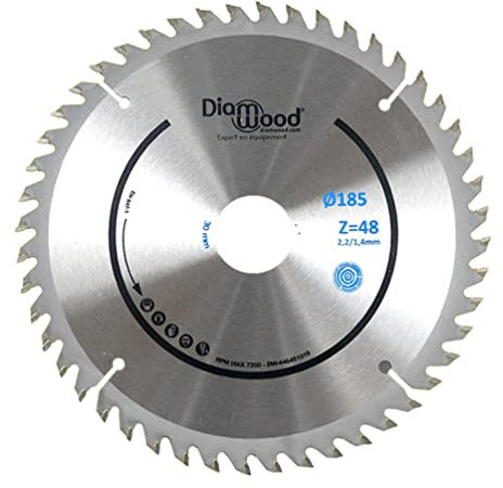 DIAMWOOD - Lame Scie Circulaire Portative Universelle HM Finition Bois | Scie Circulaire Portative | Diamètre 185 mm | 48 Dents Alternées Positives | Alésage 30/25,4/20/19/16/15,9 mm| ép.2,2/1,4 mm