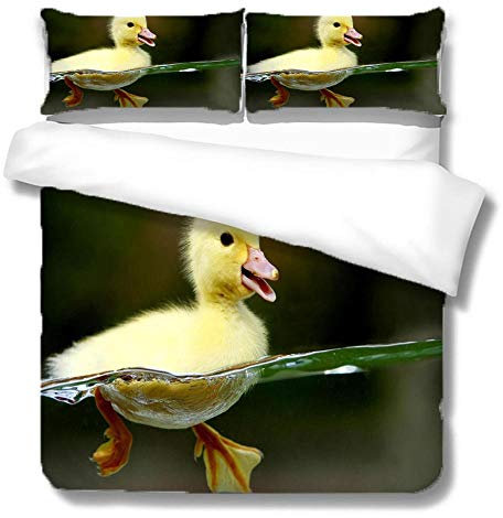Gzsyb Bettwasche Bettbezug Set 135x200 cm Mikrofaser - Süße kleine gelbe Ente - 3D Digital Drucken Bettbezüge Set und Kissenbezug Betten Schlafzimmer - 1 Bettbezug + 1 Kissenbezüge
