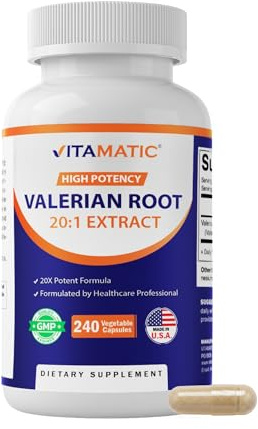 Vitamatic Valerian Root Extract 20:1 – Concentrated Botanical Extract Capsules – Non-GMO, Gluten Free – 240 Capsules