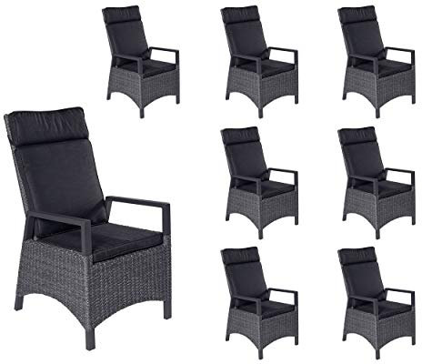 LC Garden Keramo Dining 8er Set Positionsstuhl, Garten Outdoor Verstellsessel mit Polyrattan in grau, stufenlosverstellbarer Gartenstuhl