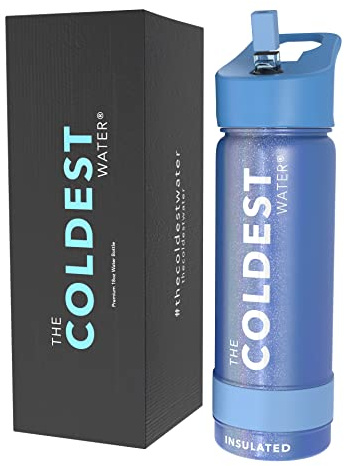 Coldest Insulated Water Bottle with Straw Lid - Stainless Steel Metal Insulated Bottle for Men & Women (Galactic Blue Glitter, 18 oz)