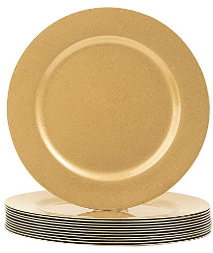 MAONAME Gold Charger Plates, Set of 12, 13-Inch Round Plastic Plate Chargers for Dinner Plate, Table Setting, Elegant Wedding Decor