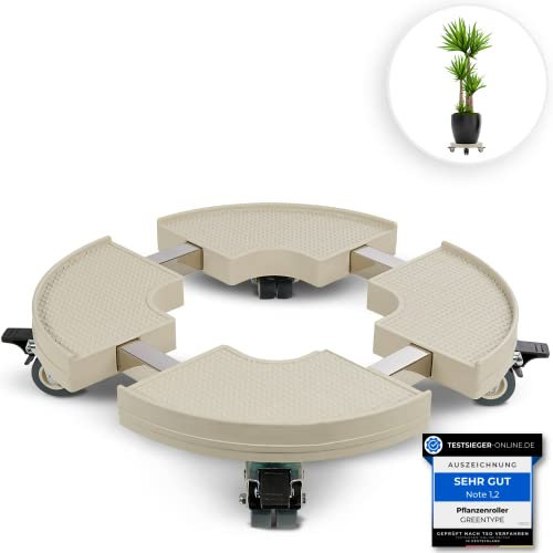 GREENTYPE® Pflanzenroller rund bis zu 200 kg Blumentopf Rolluntersetzer mit Rollen Innenbereich individuell anpassbar Ø 38cm bis 46cm mit Ablaufloch ideal für den Außenbereich [Grau]
