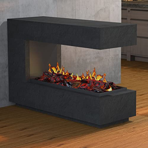 muenkel design loft.line 1400 - C-02 Raumteiler [Design Opti-myst Elektrokamin mit Festwasseranschluss]: Nero (Schiefer schwarz) - Ohne Heizung - Dekoholz mit Stehrost (gerade) - ohne Scheibe