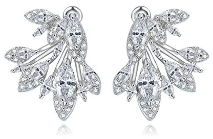Daesar Ohrstecker Vergoldet, Hochzeit Ohrringe Damen Blatt mit Zirkonia Silber Ohrringe Orientalisch für Frauen Mädchen