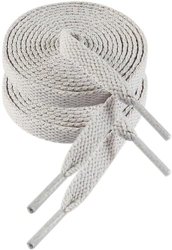 VSUDO 120 cm Cordones de Zapatillas Gris Blanco Plano, 8mm Ancho Cordones de Zapatos Deporte, White Grey Sneaker Shoelaces, Cordone Deportivos para Mujer o Hombre (1 Par-Gris Blanco-120cm)