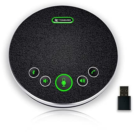 TONGVEO Altoparlante Bluetooth per conferenze, vivavoce USB, registrazione vocale a 360°, con 4 microfoni AI USB/dongle/connessione Bluetooth, 8 ore di conversazione per 8-12 persone