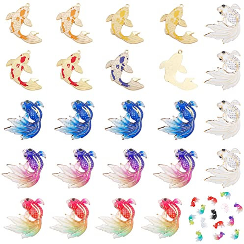 nbeads 64 Stück Goldfisch-Anhänger, 12 Farben UV-Druck Fisch Harz Cabochons Legierung Emaille Koi Fisch Anhänger Für Halskette Ohrringe Armbänder Schmuckherstellung Zubehör
