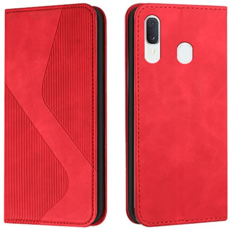 Mo-Somnus Kompatibel Mit Samsung Galaxy A40 Hülle, Magnet PU Leder Tasche Flip Handyhülle, Klappbar Kartenfächer Brieftasche Klapphülle (Rot)