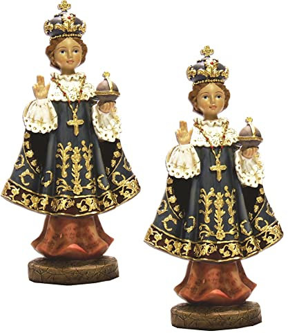 ÖLBAUM 2X Prager Jesuskind, Jesulein -19 cm Höhe, Jesusfigur von Prag mit blauem festlich dekoriertem Umhang, Replik Heiligenfigur Sievernich-Jesus (Karmeliterkloster Prag), HANDBEMALT