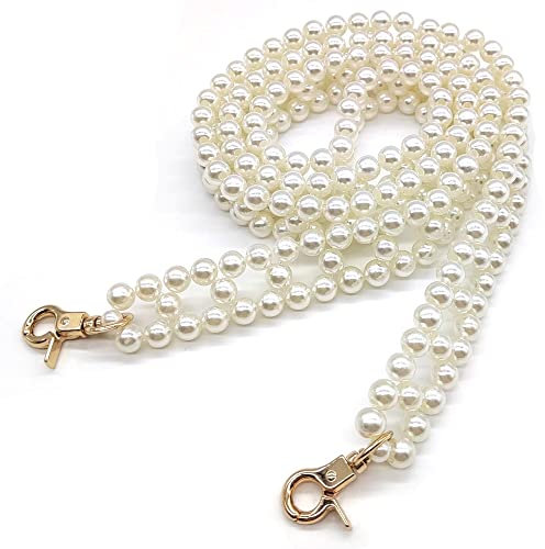 HAOBIN Perle Griff Kette Taschenkette Perle Korn Kettenriemen Taschenhenkel Kette Tasche Griff Ersatz TascheKette Dekoration Schultergurtkette Ersatz Damentaschenkette (Weiß, 100 cm)