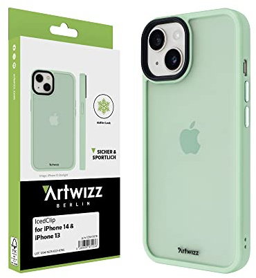 Artwizz IcedClip Hülle kompatibel mit iPhone 14 / iPhone 13 - Mattes Vereistes Design, Rückseite mit Soft-Touch-Beschichtung, Mint-Green