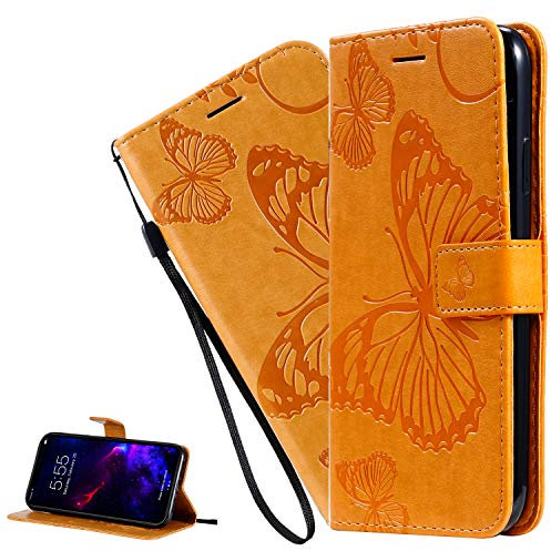 LEMAXELERS For iPhone 6S Plus/iPhone 6 Plus Case,iPhone 6S Plus Cover Butterfly Embossed PU Leather Flip Notebook Wallet Case Magnetic Stand Card Slot Case for iPhone 6S Plus,KT Butterfly Yellow