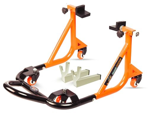 Grand Pitstop Universal Adjustable Rear Paddock Stand for Motorcycle with Swingarm Rest (360° Dismantable, Black + Orange, Motorcycle Weight Up to 226 Kgs)