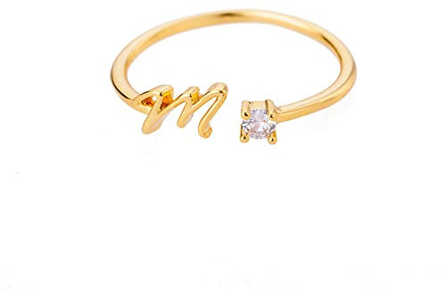 Bungsa Toering Ring Buchstaben goldfarben mit Kristall aus Metall - M