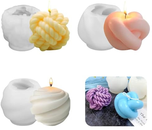 EEEKit Silikon Kerzenformen,3 PCS Garn Ball und Knoten Silikon gießformen Set,3D Knoten Harz Gießform für Kerzenform Kerze Machen,DIY Home Dekoration