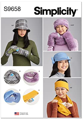 Simplicity SS9658A Misses' Hats, Headband, Mittens in Sizes S-M-L, Cowl and Infinity Scarf A (S-M-L)