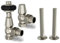 UK Radiators Silver Nickel Thermostatic Radiator Valves and Angled Lockshield Valve - Brushed Silver Nickel Finish - Traditional Design 1/2 x 15mm Wooden Head Radiator Valves with 130mm Pipe Sleeves