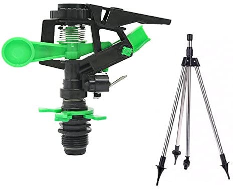Riego Profesional agrícola Sectorial 1/2 + Trípode Porta aspersor. Aspersor con variación de Giro dependiendo de la presión con Flujo de 1,5/2,3 L/min. Distancia de Disparo 10-14m