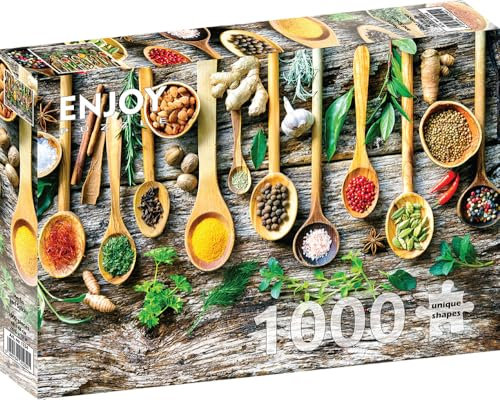 1000 Pieces Jigsaw Puzzle for Adults – Matte Finish, Soft Touch, Sturdy and Unique Pieces, Tight Fit, Vivid Colors, Missing Pieces Service – Delicious Herbs and Spices for Food – by ENJOY Puzzle