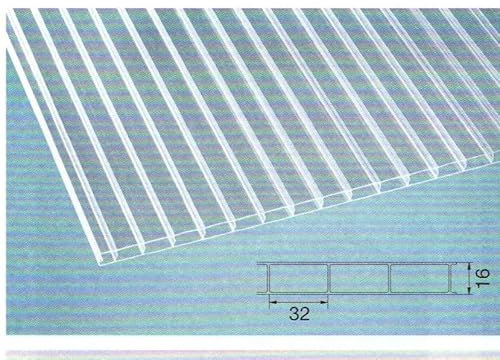 Polycarbonat Hohlkammerplatten - Stegplatten 16 mm - Kammerabstand 32 mm - uneingeschränkt hagelfest - die beste Hohlkammer/Stegplatte die derzeit auf dem Markt ist (4500, glasklar)