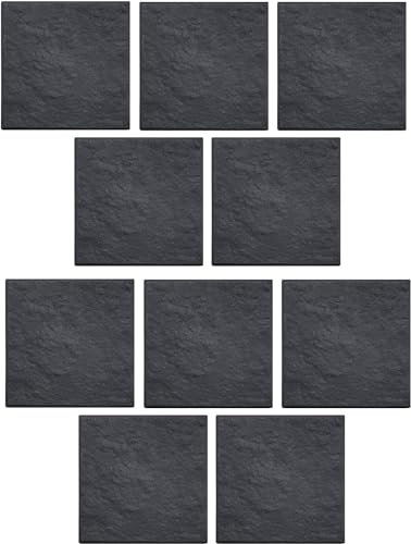Black Marble Effect 30x30x2.5cm Square Stomp Stone – Pack of 10 Slates - Garden Path/Walkway Tiles– Easy Install - Hard Wearing (10)