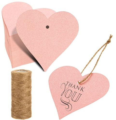 Geschenkanhänger zum Valentinstag, rosa Papierherz, Geschenkanhänger mit Loch, Herz, zum Aufhängen, mit 100 m Schnur für Bastelarbeiten, Hochzeit, Valentinstag, Geschenkverpackung, Partyzubehör, 7 x 7