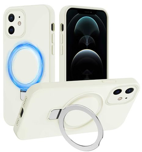 XTCASE Cover Silicone Magnetica per iPhone 11 [Compatibile con Magsafe], Custodia Silicone Liquido Premium con Anello Supporto, Fodera in Morbida Microfibra Protezione Antigraffio, Beige