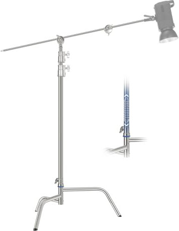 Neewer 10.5ft Stainless Steel Heavy Duty C Stand with Boom Arm, Quick Setup Base, Thicker Center Rod Max Load 44lb/20kg, Photography Light Stand with 4.2ft Holding Arm for Monolight Softbox, SC320Q