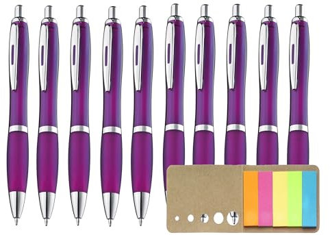 Libetui Set 10 ergonomische Kugelschreiber Violett rutschfeste Griffzone Großraumine Gehäuse Lila Druckkugelschreiber blauschreibend Kulis Set Kulli für Büro Schule Zuhause, mit Haftstreifen