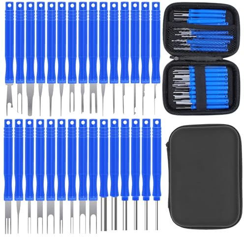 Runyu® 30 STK Auspinnwerkzeug KFZ Set, Pin Werkzeug KFZ Auspinwerkzeug Stecker Auto Entriegelungswerkzeug mit Werkzeugtasche, Terminal Entfernung Werkzeugsatz für Auto (Blau)